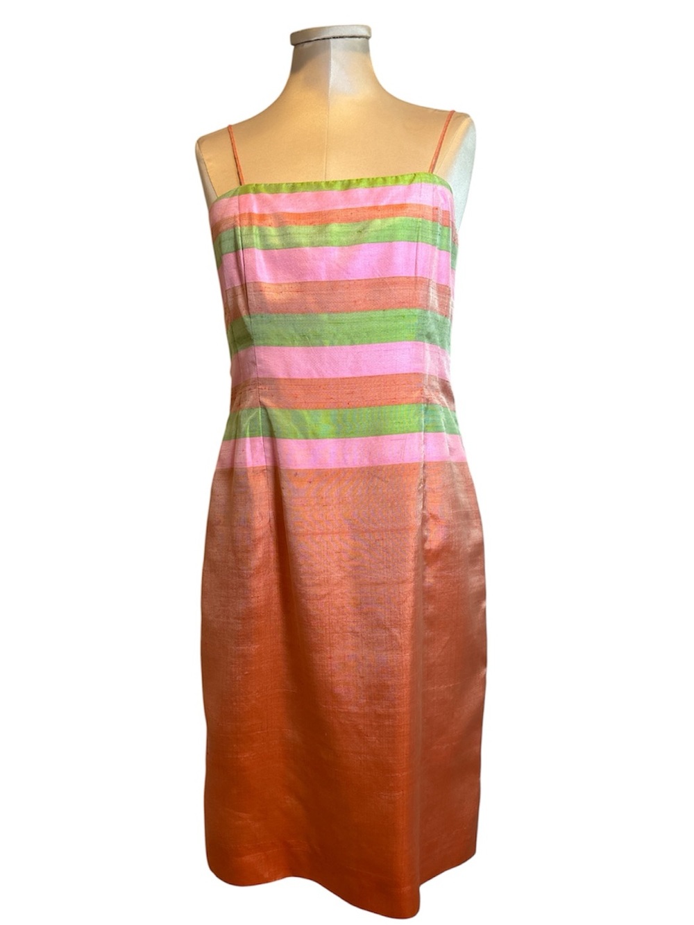 Vintage Silk Shantung Two Piece Suit Peach Pink Green Size Med Read Description - Picture 3 of 16